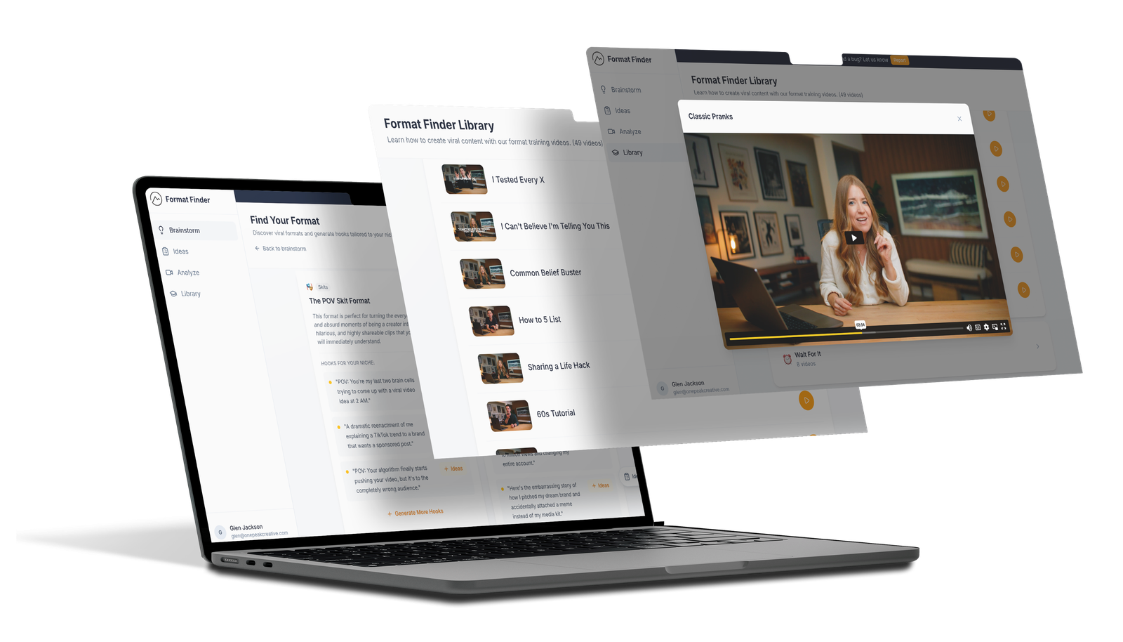 Format Finder Library shown on a laptop with floating training screens