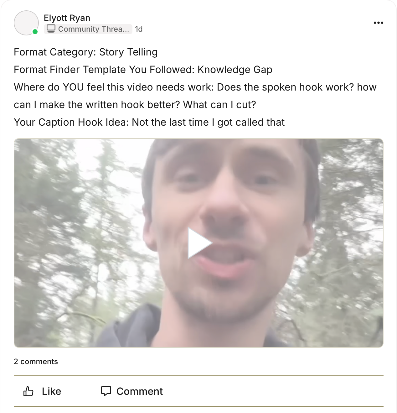 A coach reviewing a member's video draft inside the Community Thread